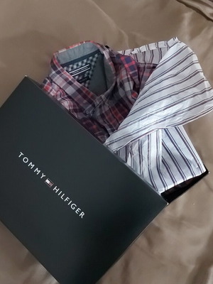 Tommy Hilfiger καρό αντρικό πουκάμισο σαν καινούργιο, μέγεθος L, γκρι και κόκκινο