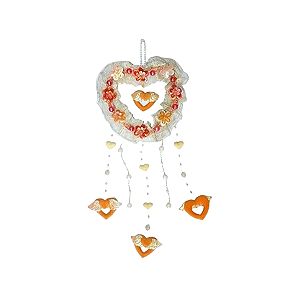 Κρεμαστό διακοσμητικό υφασμάτινες καρδιές με χάντρες & πέρλες love 52cm