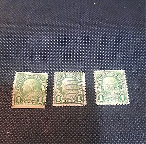 Τρία γραμματόσημα one cent