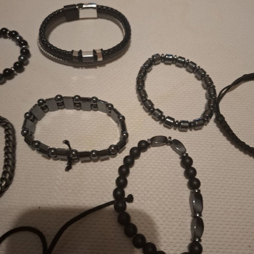 Men's Stainless Steel and Leather Bracelets like new, set of 23