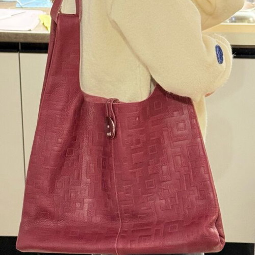 KEM red frained leather tote shoulder bag new