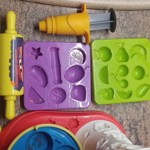 Playdough accessories used, 55 molds, 14 tools and machine