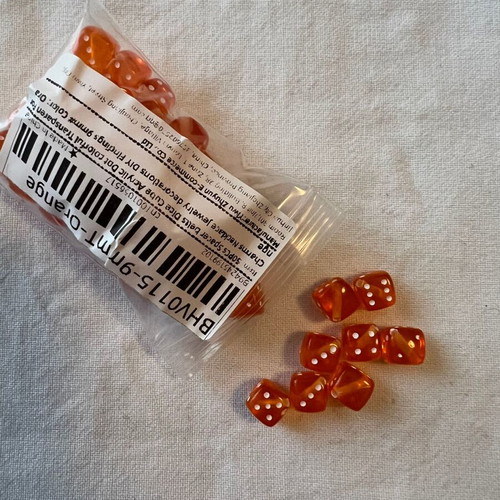 Dice beads new, 50 small orange dice-shaped beads