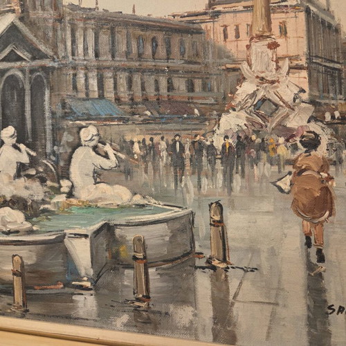 Hand-painted Piazza Navona painting like new with frame