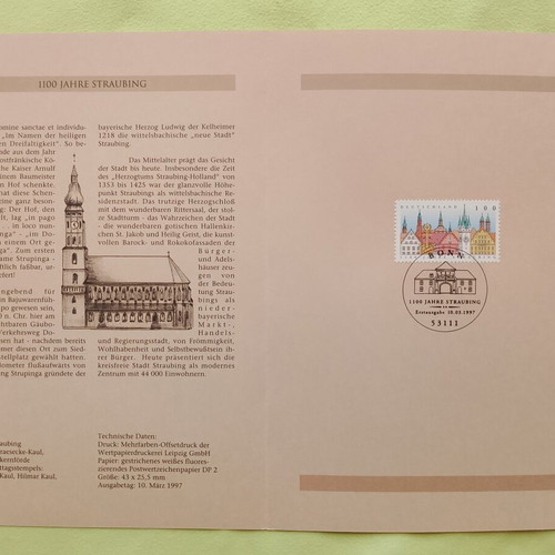 German 1997 stamp with Bonn first day cover cancellation