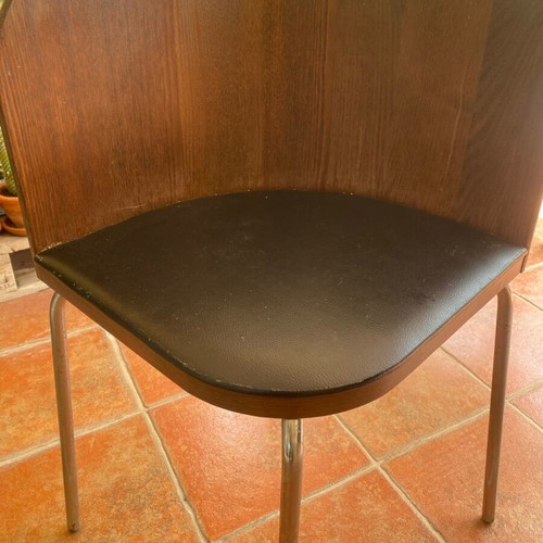 Chairs used, pack of 4 for balcony or garden, wood with leather seat