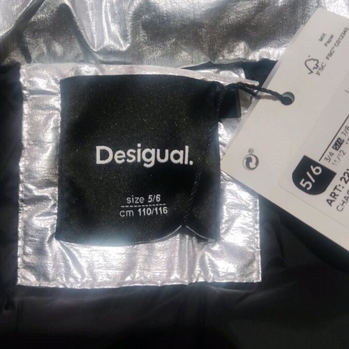 Desigual Amelia padded jacket new, silver puffer for girls 5-6 years