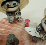 Handmade decorative turtles used, missing head on fourth