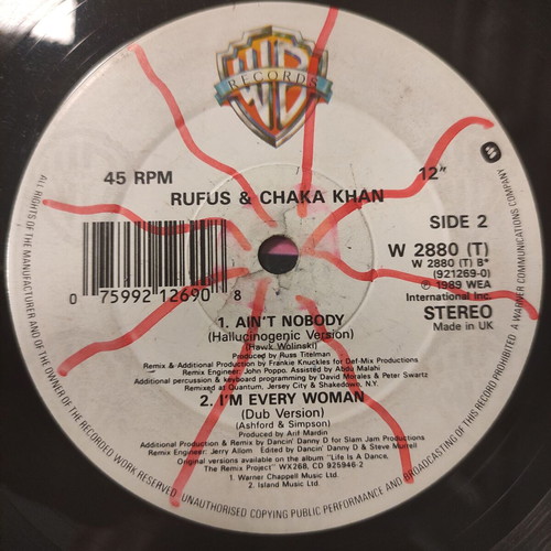 Rufus & Chaka Khan Ain't Nobody Remix Version 12'' Vinyl Maxi Single used