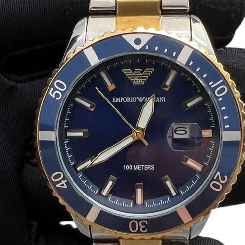 Emporio Armani automatic wristwatch gold blue new