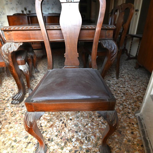 Dining table used with 6 walnut chairs