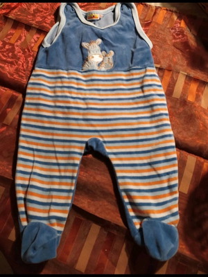 Baby onesie used 6-9 months 68 cm striped with embroidered donkeys