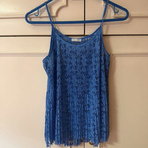 Zara lace top with pleated details, like new, royal blue