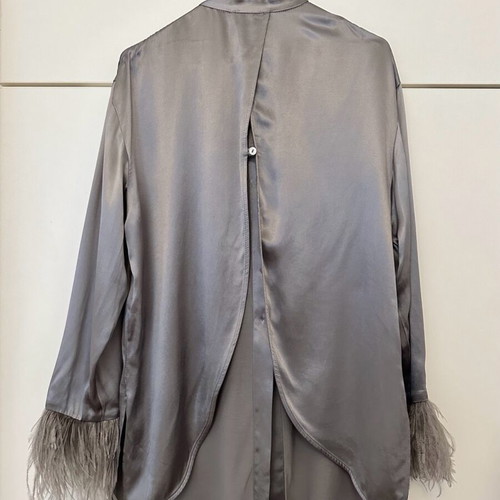 Zara gray satin shirt with feathers new