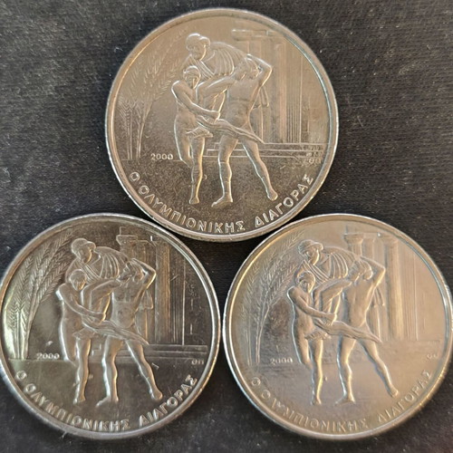 500 Drachma coins 2000 Olympionikis Diagoras like new, set of 3