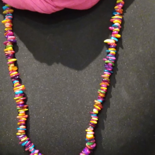 Colorful summer necklace made of brightly colored shells