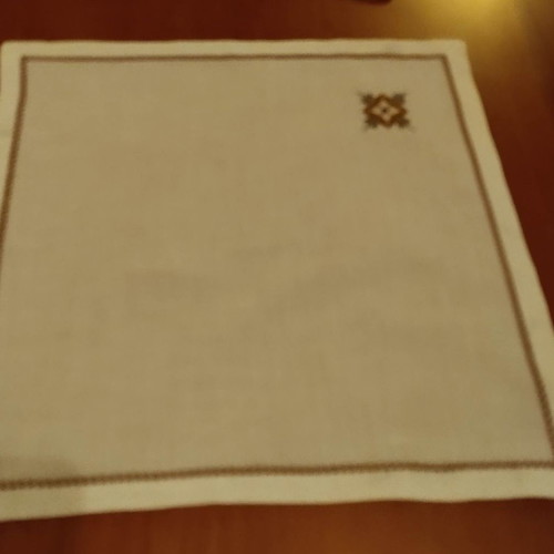 Vintage set of 3 table linens with handmade cross-stitch embroidery used
