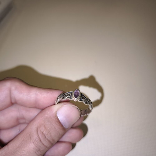 Silver ring with amethyst stone used, men's thumb size