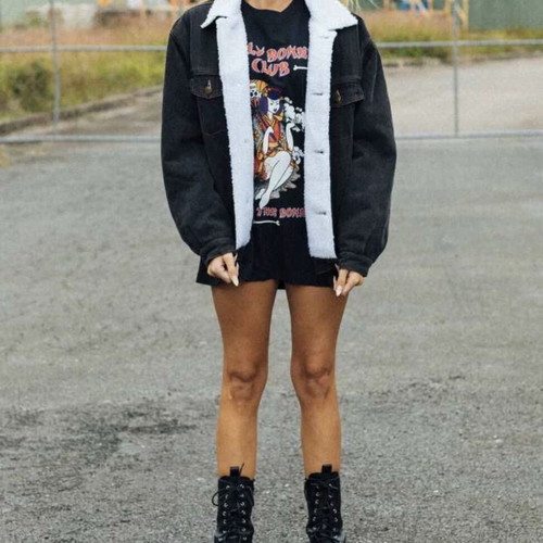 Billy Bones Club Hard Knocks Sherpa Denim Jacket new, women's L