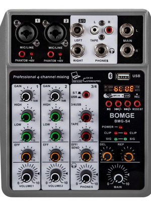 Bomge professional 4-channel digital audio mixer with USB Bluetooth and effects