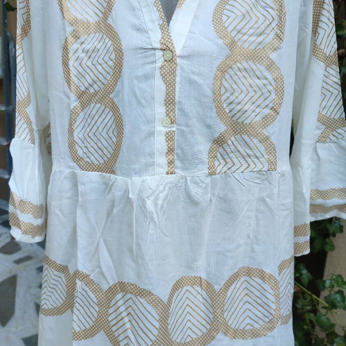 Caftan 100% Viscose New White with Gold Designs