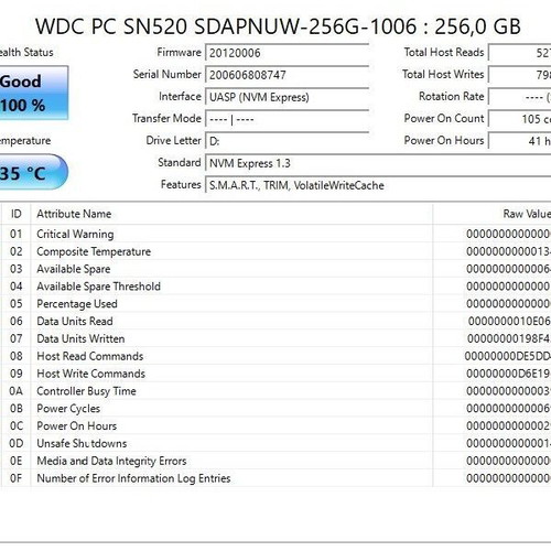Western Digital PC SN520 256GB NVMe M.2 2280 SSD σαν καινούργιο