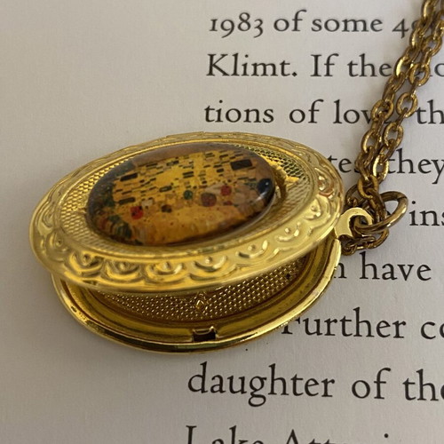 Gold Plated Romantic Locket Necklace with Gustav Klimt's The Kiss