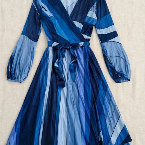 Zara blue satin midi wrap dress like new, size M