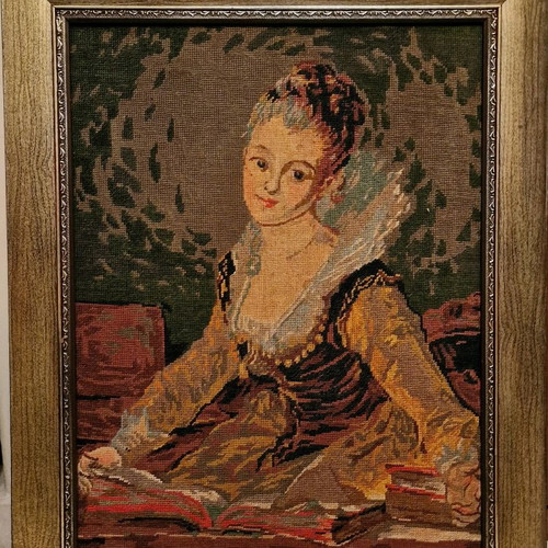 Large handmade embroidered textile painting used in luxury frame 64x81cm