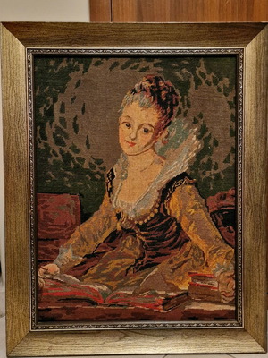 Large handmade embroidered textile painting used in luxury frame 64x81cm