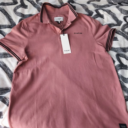 Firetrap men's polo shirt new, pink, size L, made in England