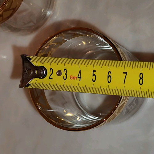 Whiskey or water glasses used, Italian made, gold decoration set of 5