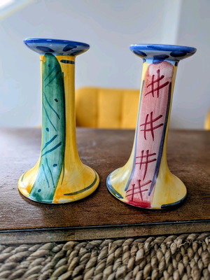 Винтидж керамични свещници употребявани, ръчна изработка, средиземноморски стил