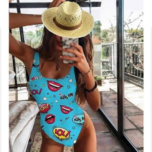 One-piece swimsuit like new, size S-M, blue and red