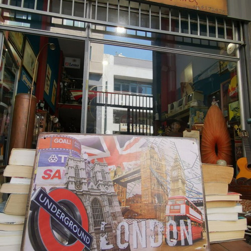 Vintage metal sign London with Big Ben, Tower Bridge & Underground used