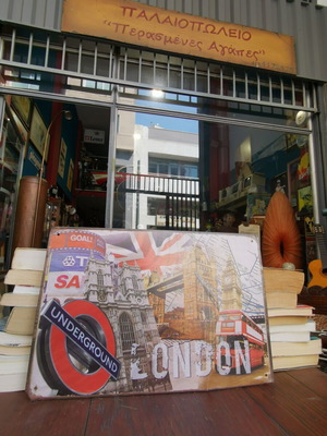 Vintage metal sign London with Big Ben, Tower Bridge & Underground used