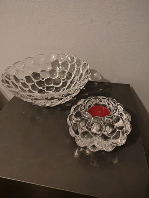 Orrefors Raspberry crystal bowl and candleholder like new