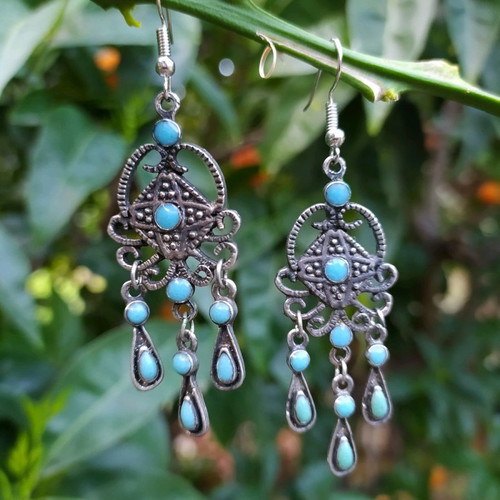 Vintage earrings used, dangle with replaced hooks