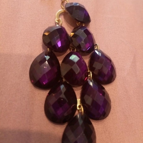Earrings with purple beads like new, shiny