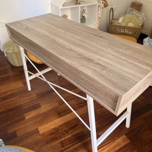 JYSK ABBETVED desk like new, light oak and white metal frame