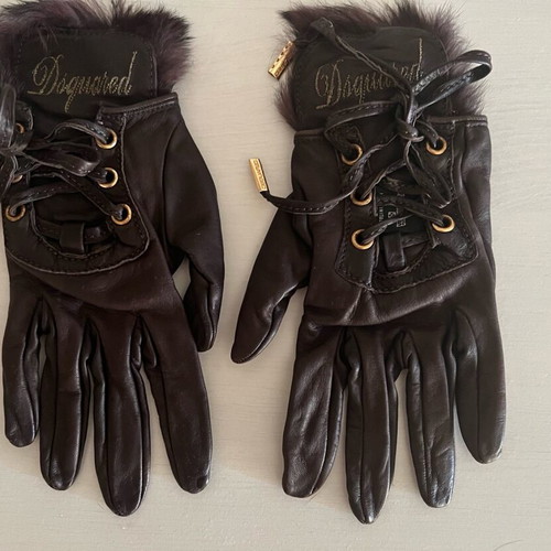 Dsquared2 leather gloves with fox fur used