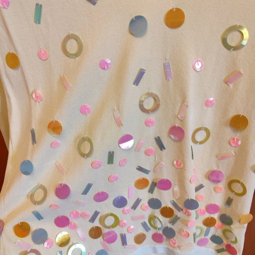 Vintage blouse with sequins used, size M, green, 3/4 sleeve