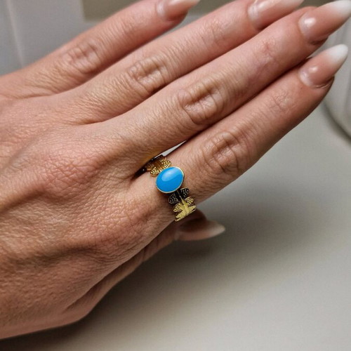 Ring stainless steel with blue enamel new