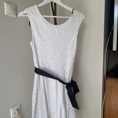 Morgan White Lace Lined Dress Black Bow Size M used