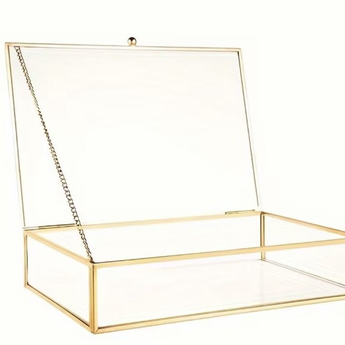 Glass gold-colored boxes for wedding wish table decoration, set of 2