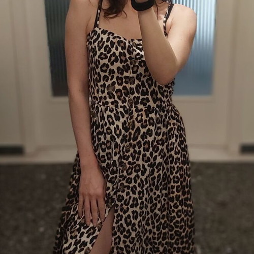 Leopard midi linen dress H&M new, xs with loose fit