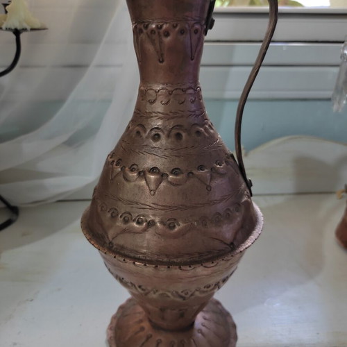 Handmade copper pitcher used, museum piece with engraved signature