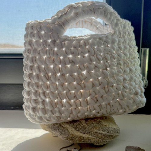 Handmade white chunky crochet handbag with top handles