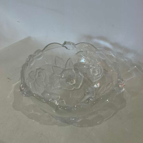Vintage glass bowl with embossed flower designs 8x16