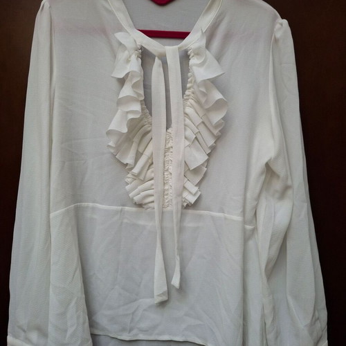 Milla white blouse with V ruffle detail, size M